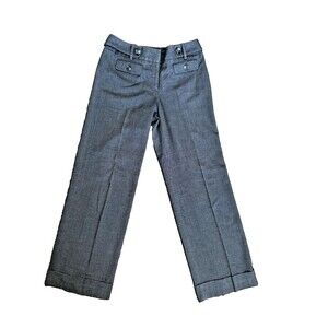 Ann Taylor Black/Grey Mini-check Curvy Fit Mid Rise Wide Leg Cuffed Pants Size 2